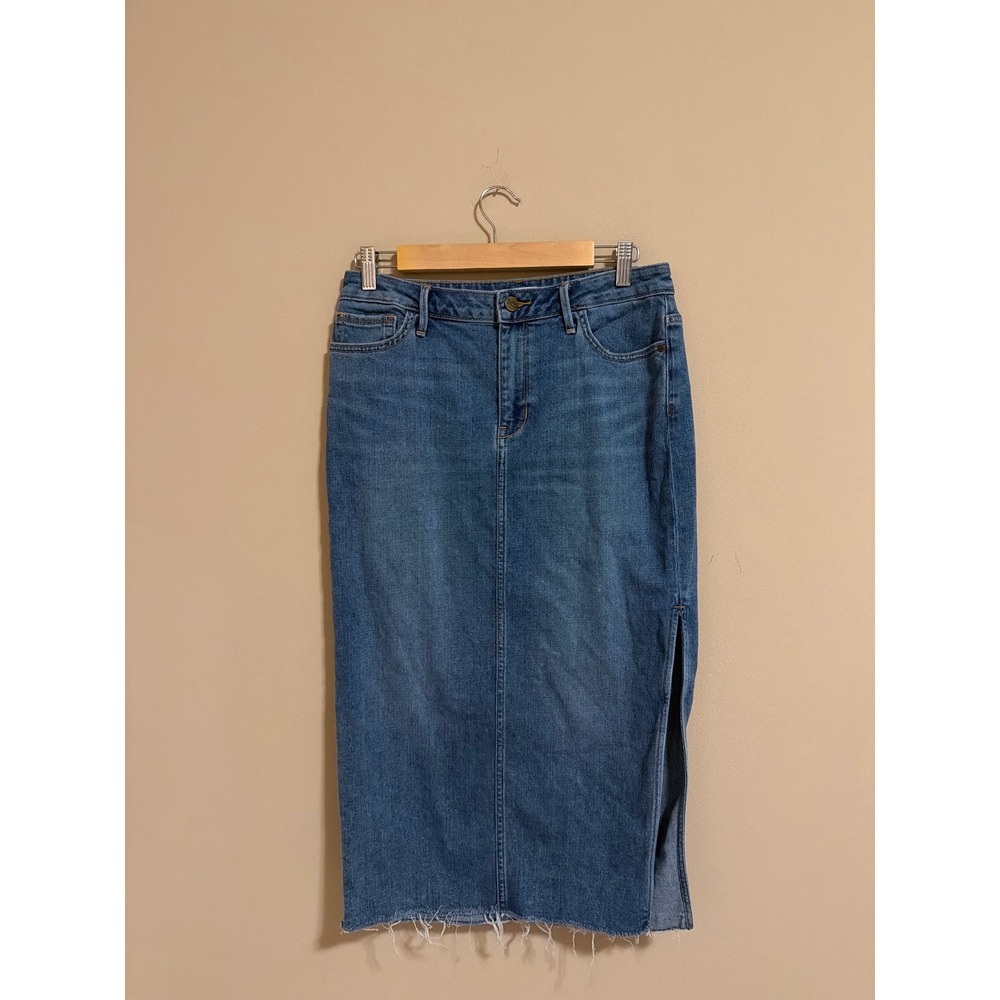 Sam Edelman Womens Denim Midi Skirt Medium Wash Raw Hem Side Slit Blue Size 30